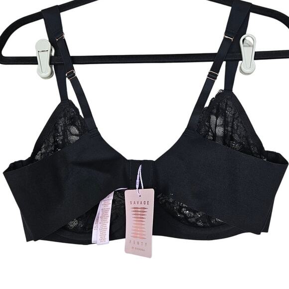 NEW Savage Fenty 38C Black Lace Lingerie Bra Sheer Sexy Underwire No Padding - Picture 3 of 4